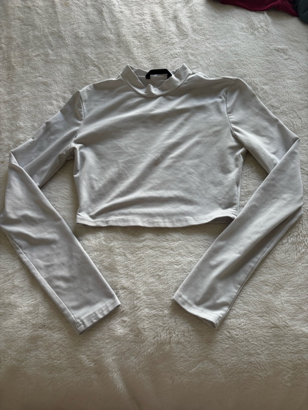 Cropped Long-Sleeve Mock Neck Top - White